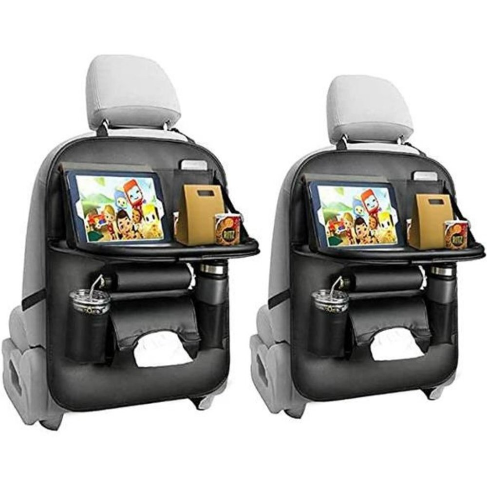 2 Pack Car Back seat Organizer w/ Foldable Table Tray, PU Leather Car Back seat